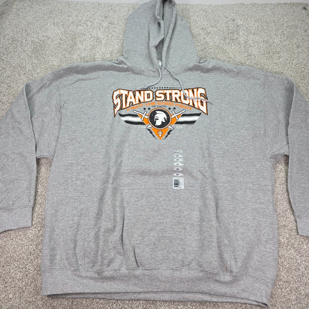 Kerusso Stand Strong Christian Hoodie Mens 2XL Gray Fight The Good Fight New